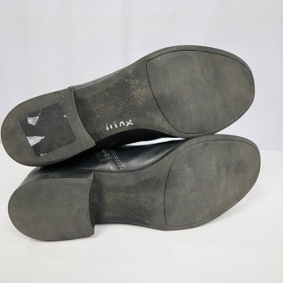 Tommy Hilfiger Black Faux Leather Gray Wool Like Tall Riding Buckle Boots - 9.5 - Picture 11 of 14